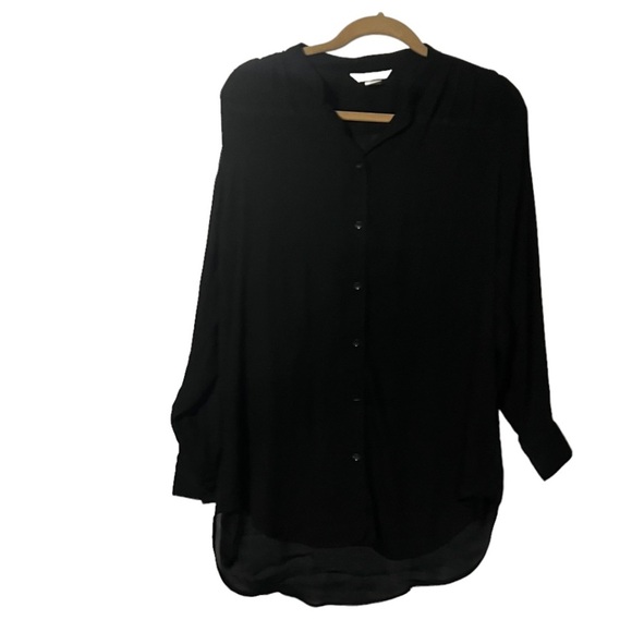 H&M Black Blouse Button Size 6 Pleated - Picture 1 of 6